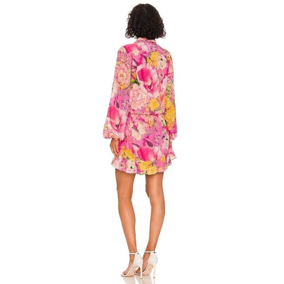 NWT Rococo Sand Leona Floral Print Surplice Neck Ruffle Mini Dress Pink Size XS - Picture 12 of 12